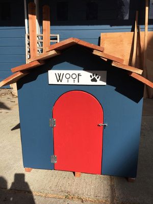 یک خانه سگ قرمز و آبی